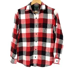 Lauren Ralph Lauren Shirt Size S Womens Black Red White Linen Check Plaid Button